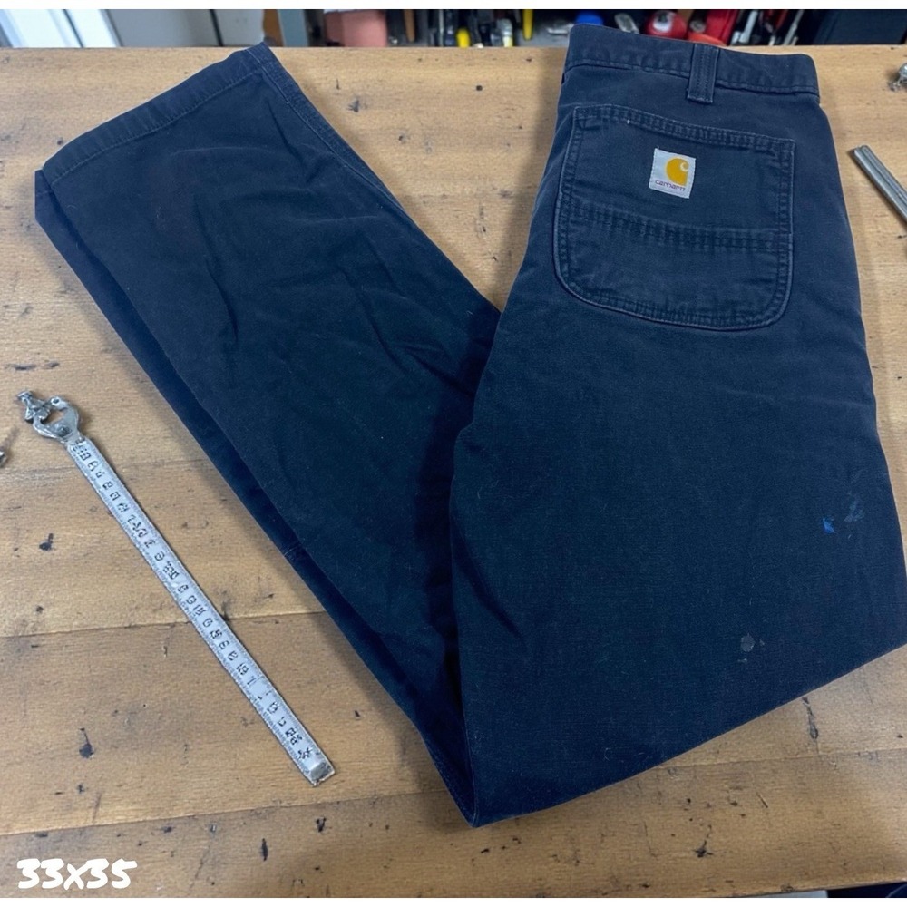 Carhartt Jeans Relaxed Fit Men's 33x34 Black RN# 14806 Carpenter Work Straight